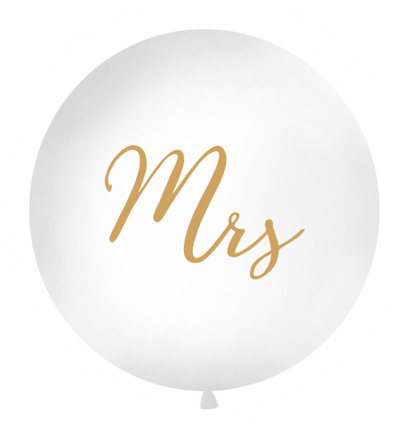 Latex ballon wit met opdruk "Mrs" (100 cm)