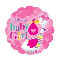 Folie ballon Baby girl Stork, 46cm