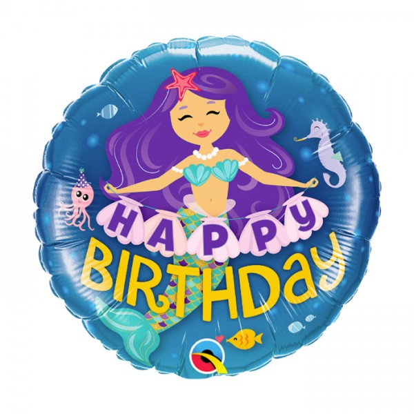 Folie ballon "Happy Birthday" Zeemeermin 46cm