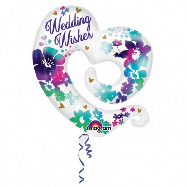 Folieballon wit bruiloft ''WeddingWishes'' hart