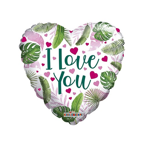 Folieballon ECO ONE hart wit met bladeren "Love You" (45cm)