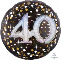 Folieballon cijfer 40 3D effect met glitter (81 cm)