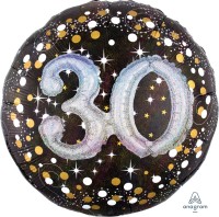 Folieballon cijfer 30 3D effect met glitter (81 cm)
