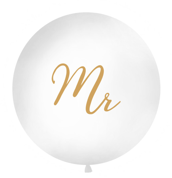Latex ballon wit met opdruk "Mr" (100 cm)