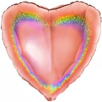 Folieballon hart holografisch 46cm Rosé Goud