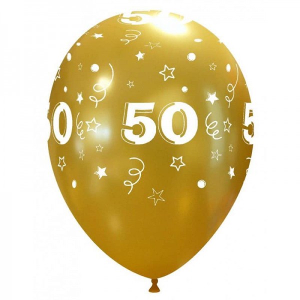 Latex ballonnen goud verjaardag jubileum ''50'' (33cm) 10 st.