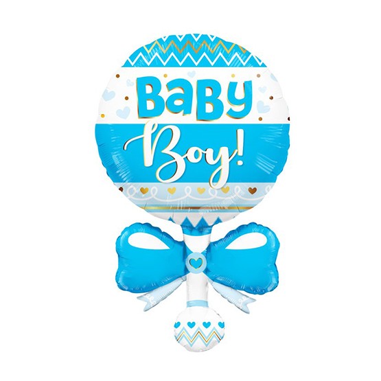 Folieballon blauw baby rammelaar (91 cm)