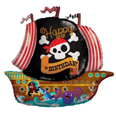 Folieballon piraten boot''Happy birthday''(91 cm)