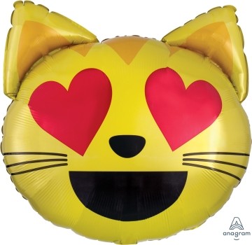 Folieballon kat met hartjesogen emoji (55 cm)