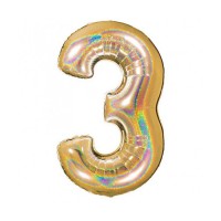 Folie ballon cijfer 3 holografische 101 cm Goud
