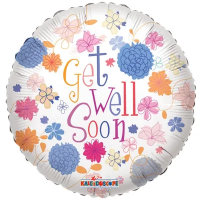 Folieballon ''Get Well Soon'' rond met bloemen (45 cm)