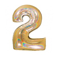 Folieballon cijfer 2 holografische 101 cm Goud