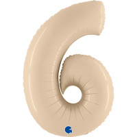 Folieballon Satin cijfer 6 102 cm Crème