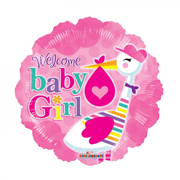 Folie ballon Baby girl Stork, 46cm