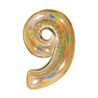 Folie ballon cijfer 9 holografische 101 cm Goud