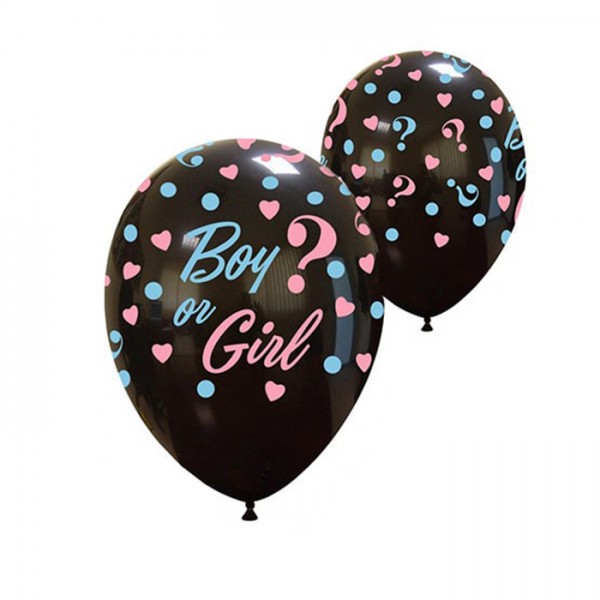 Latex ballonnen zwart Gender Reveal met opdruk blauw en roze "Boy or Girl?" (33 cm) 10 st.