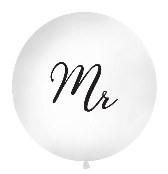 Latex ballon wit met opdruk "Mr" (100 cm)