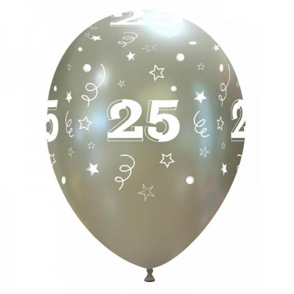 Latex ballonnen zilver verjaardag jubileum ''25'' (33cm) 10 st.