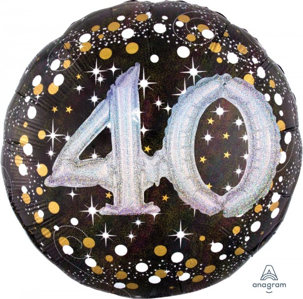 Folieballon cijfer 40 3D effect met glitter (81 cm)
