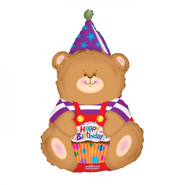 Folie ballon Birthday Bear with cupcake, 91cm
