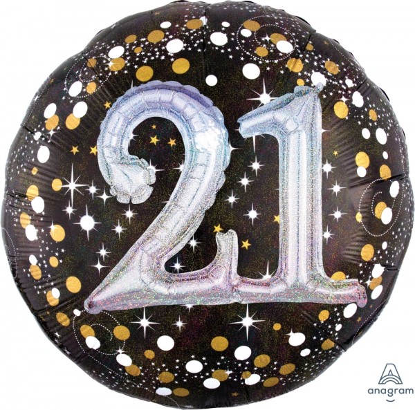 Folieballon cijfer 21 3D effect met glitter (81 cm)