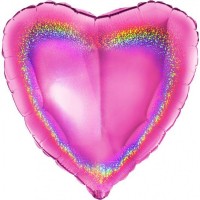 Folieballon hart holografisch 46cm Fuchsia