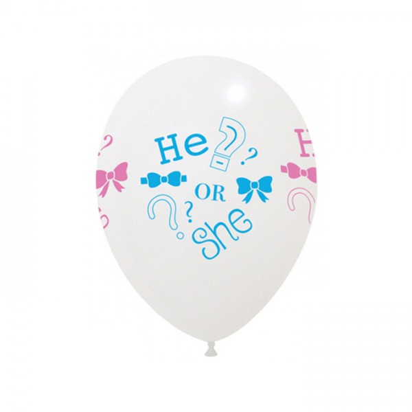 Latex ballonnen wit baby Gender Reveal "He or She?" (30 cm) 25 st.