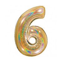 Folie ballon cijfer 6 holografische 101 cm Goud