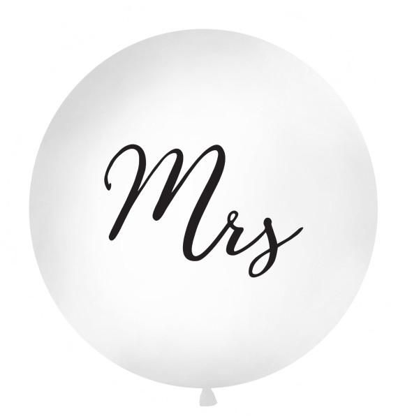 Latex ballon wit met opdruk "Mrs" (100 cm)